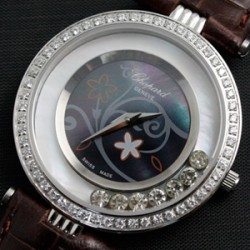 쇼파드 해피스포츠 패턴 은장 큐빅 가죽밴드 / 스위스 쿼츠