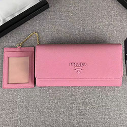 프라다 사피아노 가죽 핑크 플랩 지갑  1MH132-2